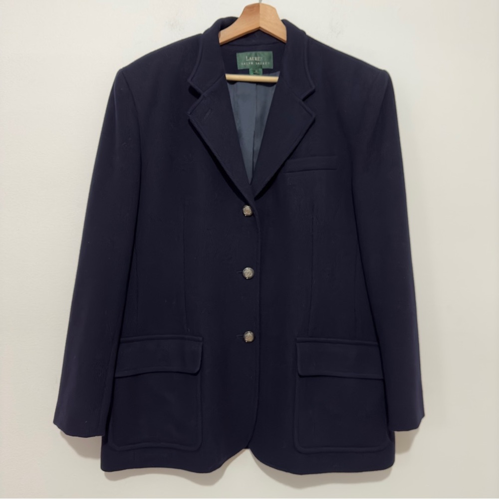Lauren Ralph Lauren Navy  Wool Jacket Blazer Logo Buttons Size 16